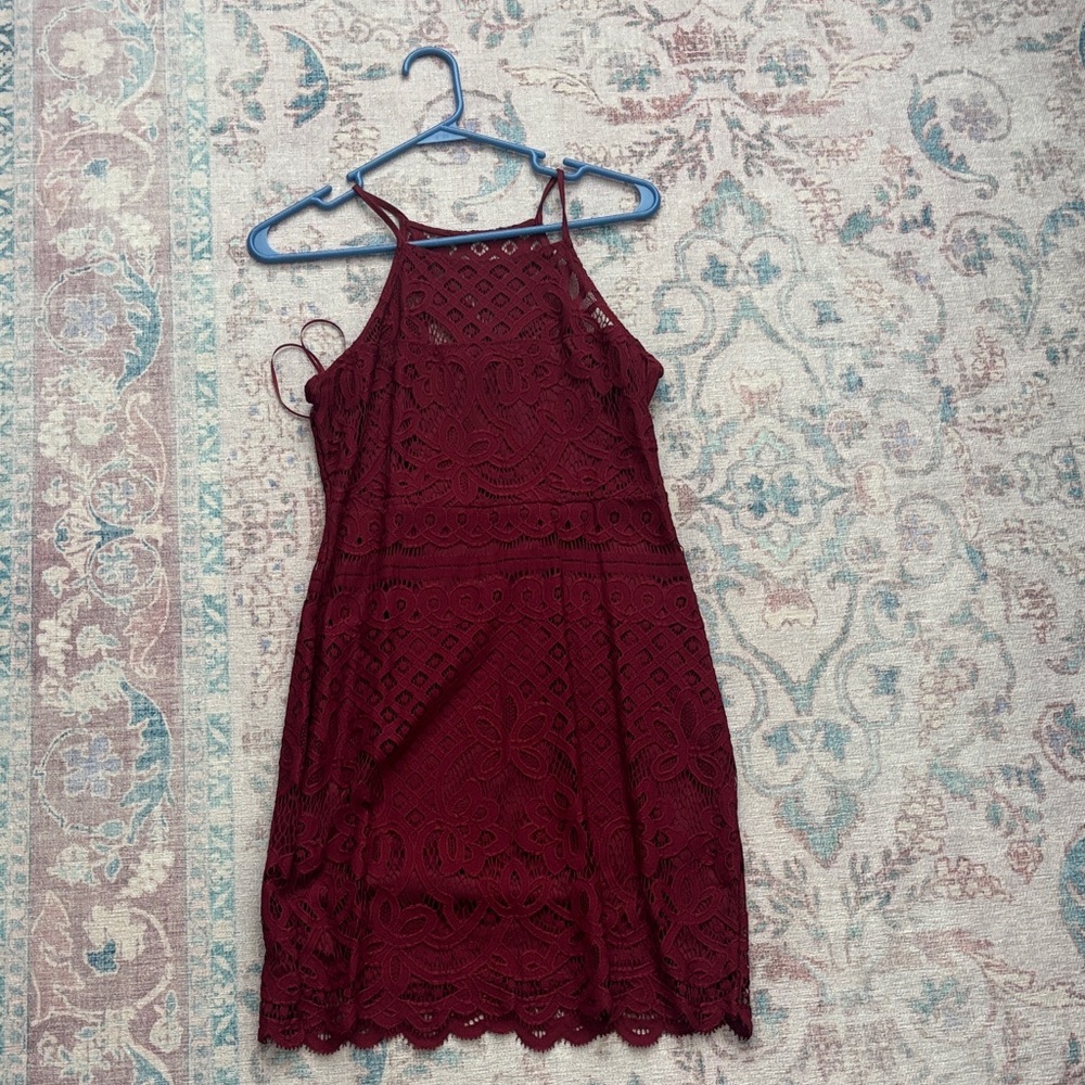 Express Burgundy Lace Mini Dress